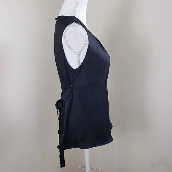 Tree Sash Tie Sleeveless Silk Blouse Black Size XS - Picture 4 of 9